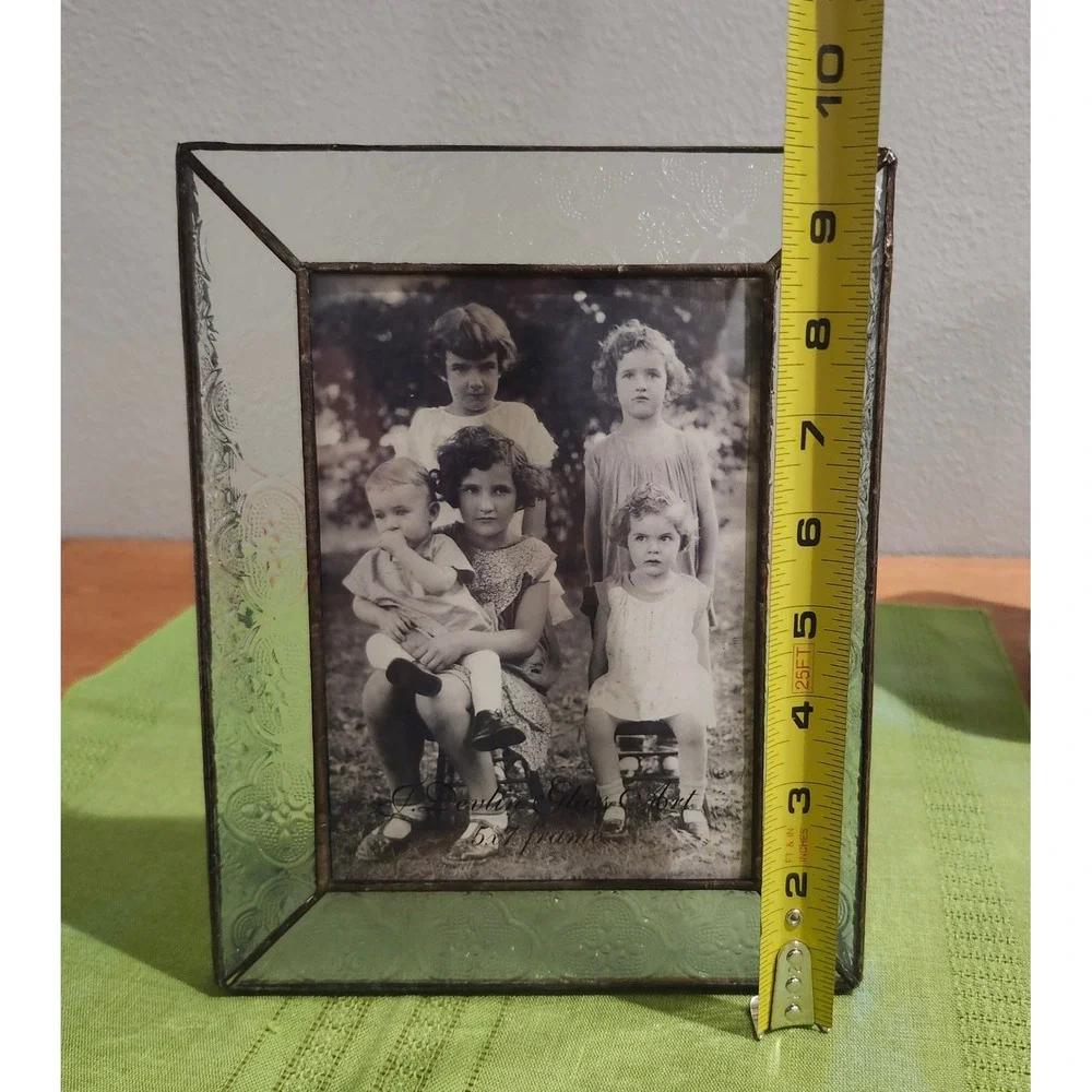 J. Devlin Glass Art Picture Frame 5x7 Embossed Stained Glass Free Standing